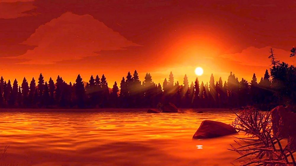 Firewatch лес река горы
