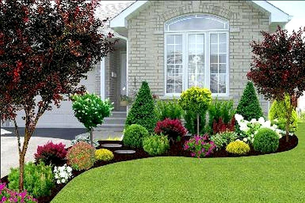 Клумбы патио хвойники и розы