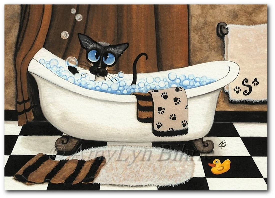 Кот в ванной картина