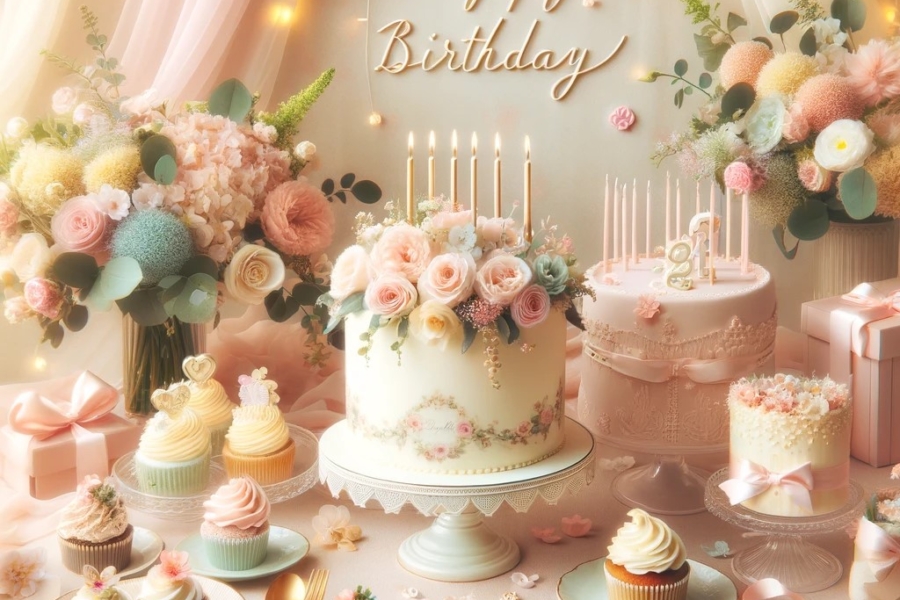 открытка с днем рождения торт с розами