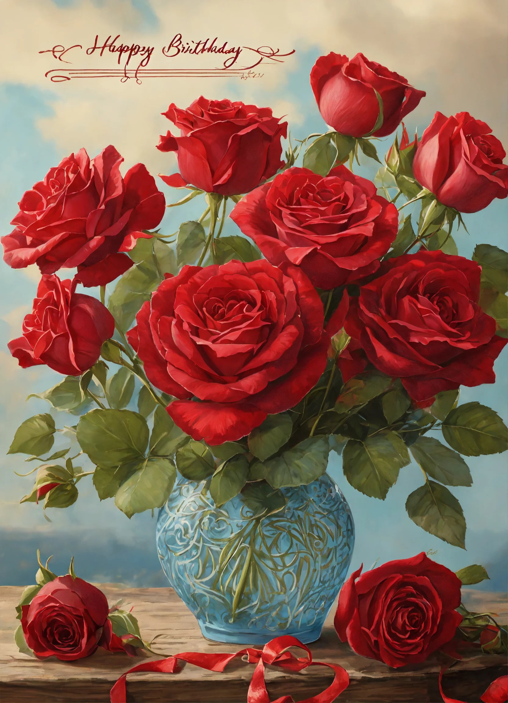 открытка с днем рождения корзина роз