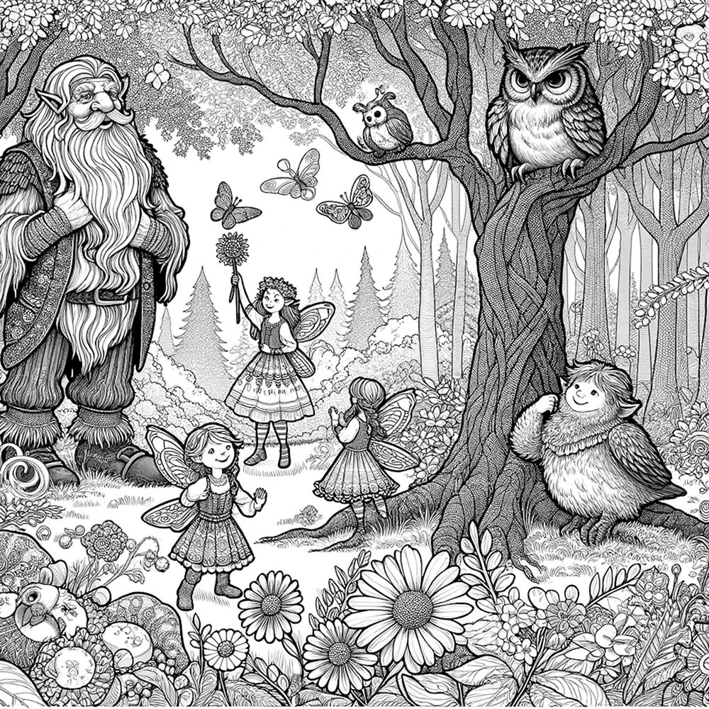 Раскраска День рождения Волшебный лес