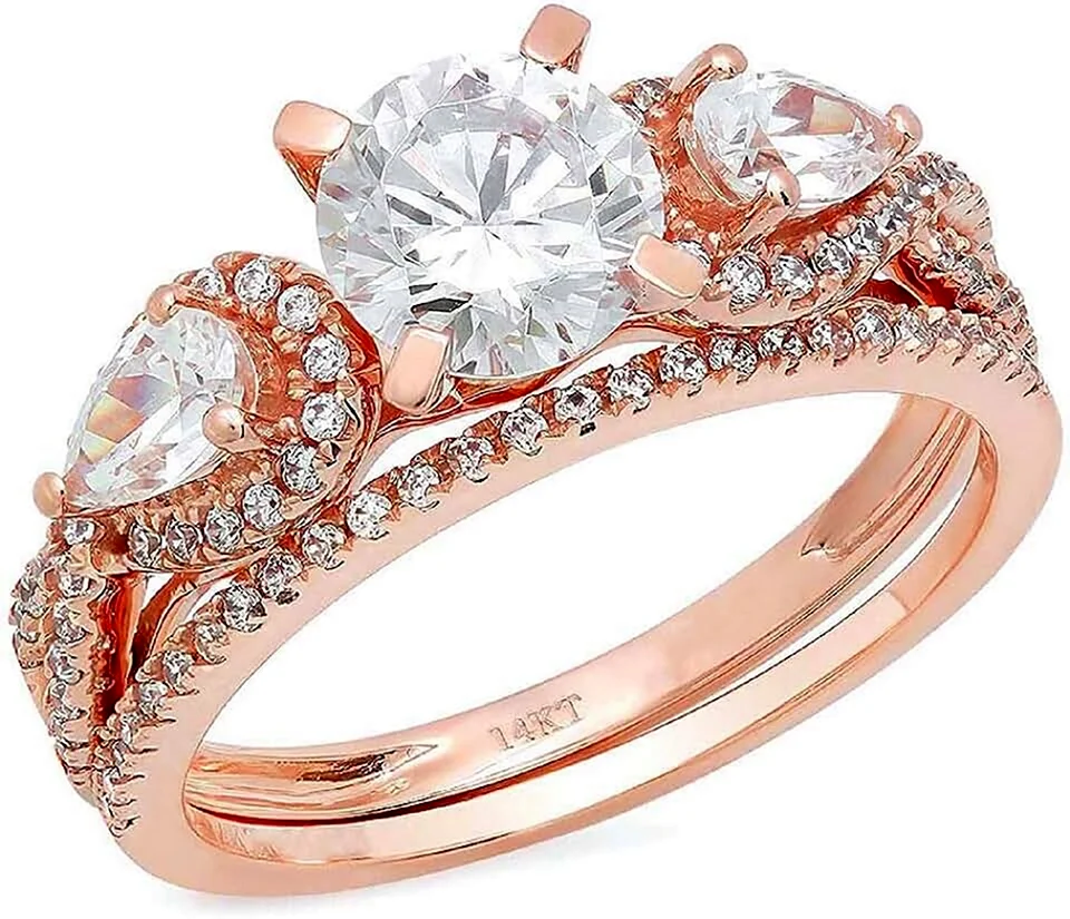 2 CT Pear Moissanite Engagement Ring Solitaire Pear Engagement Ring 14k Rose Gold Wedding Ring Anniversary Ring