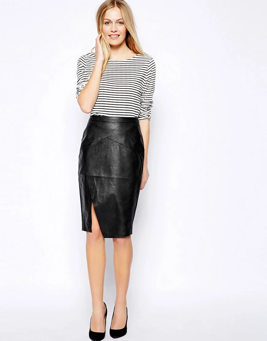 Кожаная юбка Zara миди