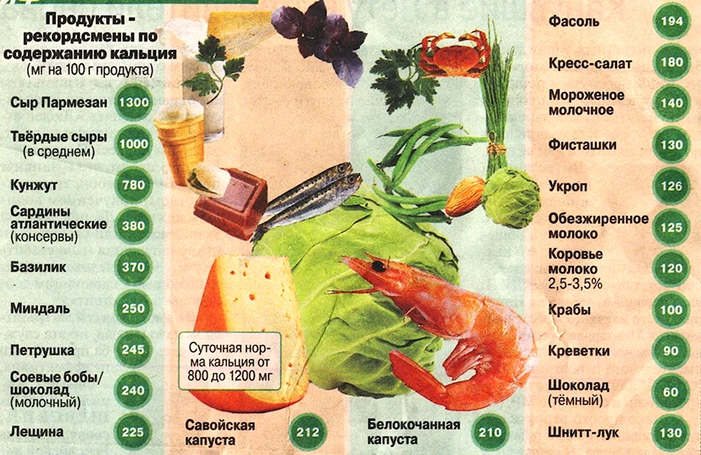 Продукты рекордсмены по содержанию кальция