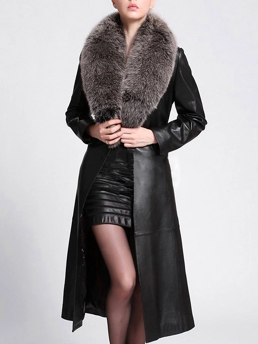 Selin Leather and fur кожаное пальто