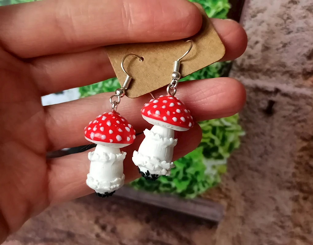 Серьги мухоморы серебро