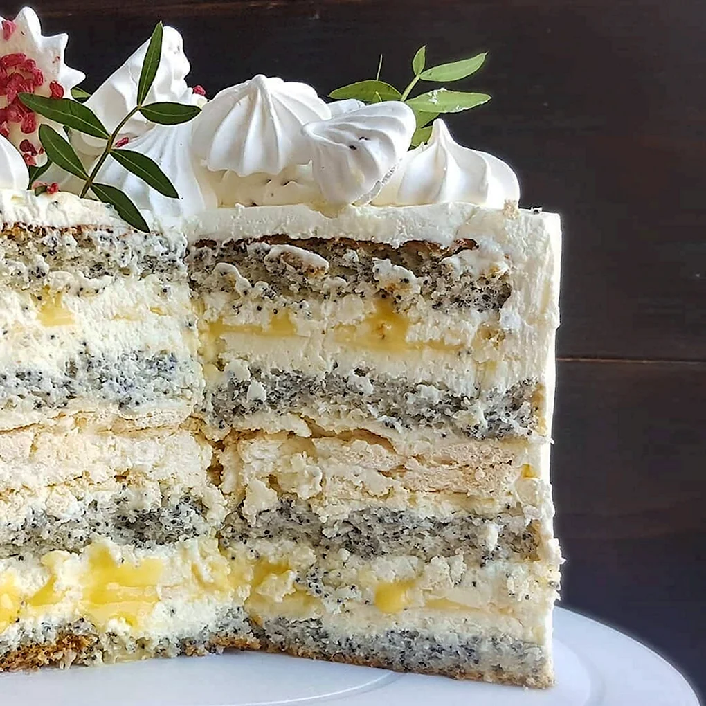 Торт бисквит маковый с лимонным курдом и кремом чиз