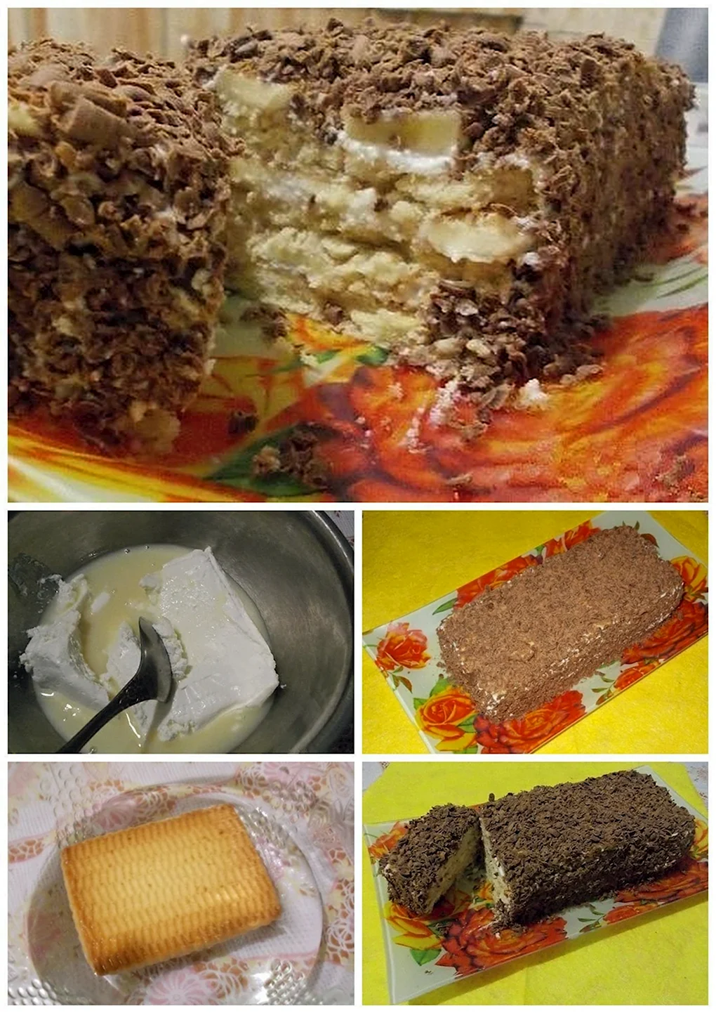 Торт из печенья без выпечки с фруктами
