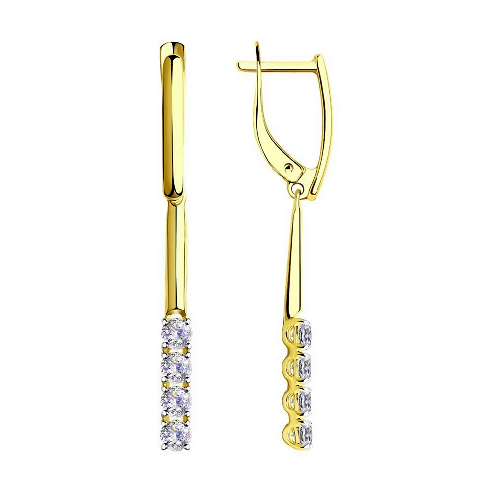 Золотые длинные серьги SOKOLOV 81020331_S С фианитами Swarovski